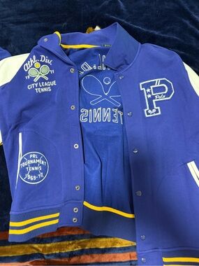 Polo by Ralph Lauren Kids Royal Blue Tennis Varsity Jacket with White Accents
